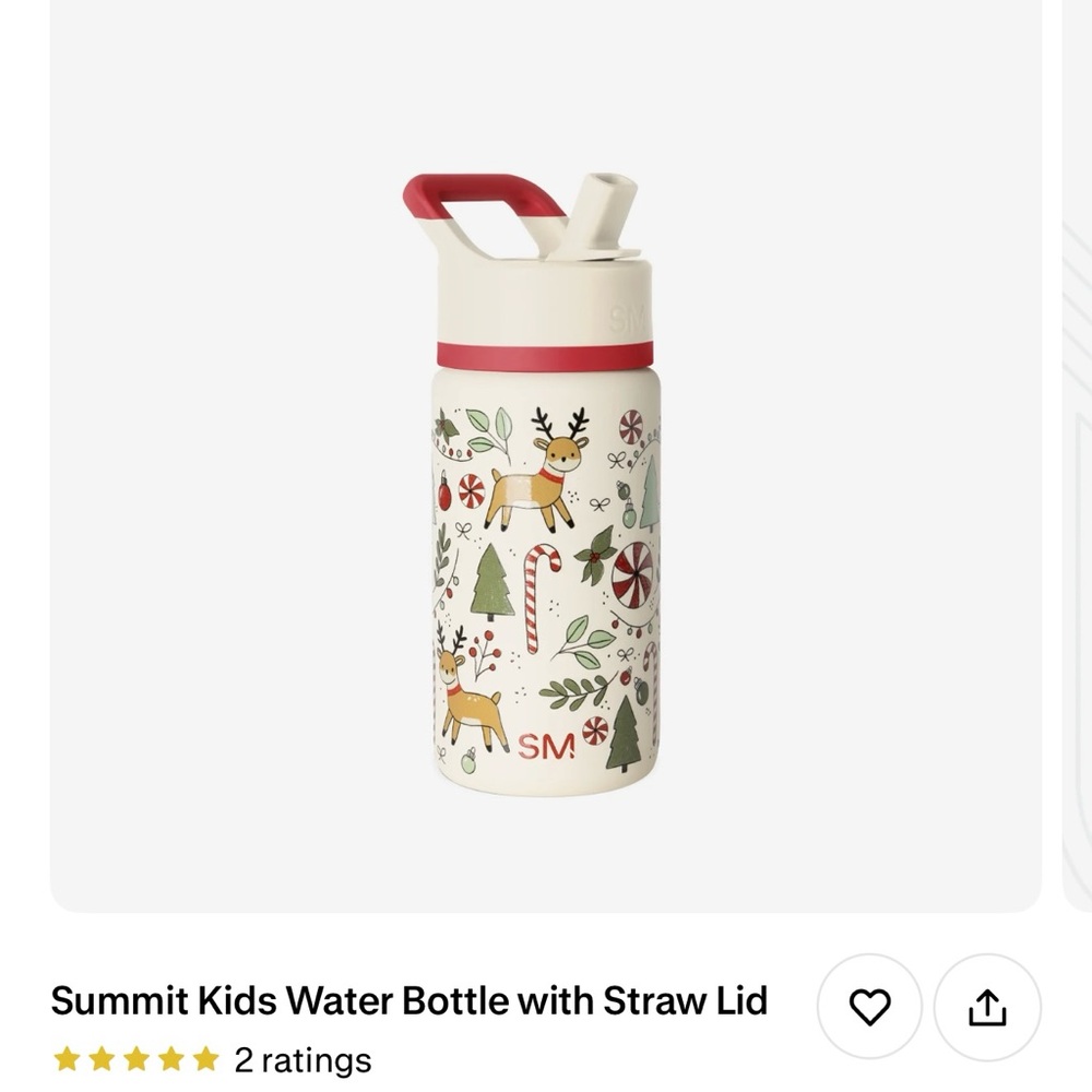 Simple Modern Summit 14 oz Kids Christmas Reindeer Water Bottle with Straw Lid
